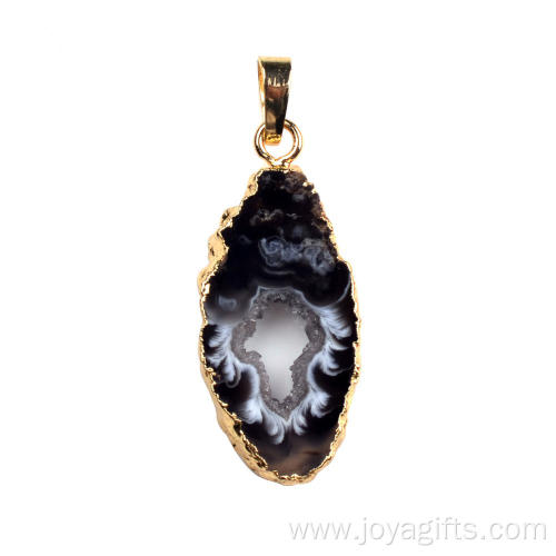 Wholesale Gilding Agate Cave Slices Semi Precious Stone Pendant